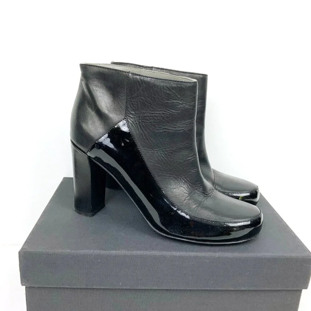 Jil Sander Navy Line Black Mix Leather Ankle Slip-OnBoots Sz 8 - Picture 2 of 16